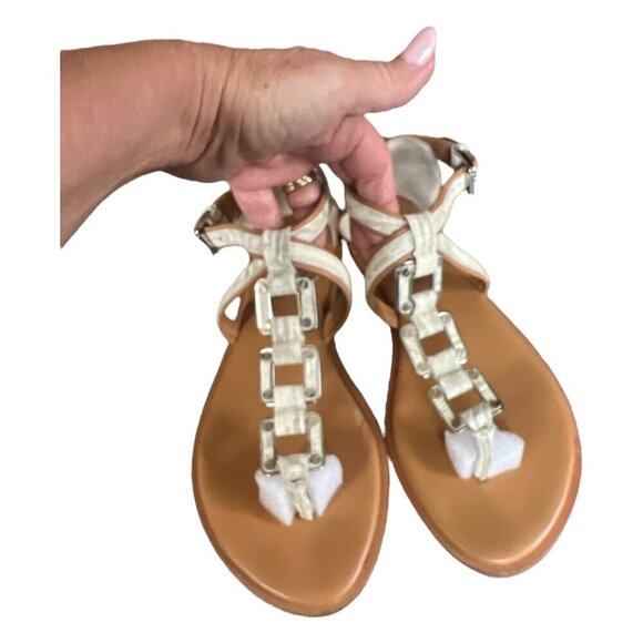 MICHAEL Michael Kors "Darci" Leather Embossed Thong Sandal White Gray Size 8M - Picture 5 of 12